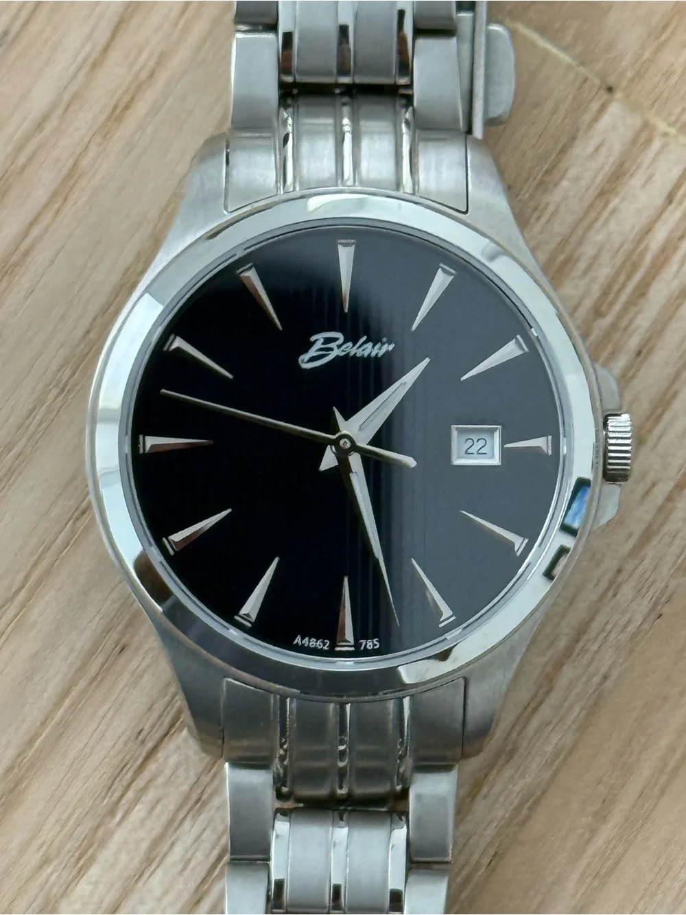 Belair Luxury Designer Watch Stainless Dial Case Black Dial Date Window NWT